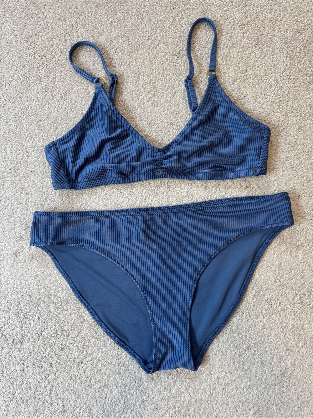 aerie Ribbed Bikini Set Scoop Neck Minimalist Blue SzL/XL
